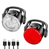 LED Fahrradlicht Set, Xaeiow USB Aufladbar Fahrradlichter Rücklicht Wiederaufladbar mit 6 Licht-Modi Fahrradlampensets (Rot&Weiß)