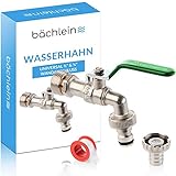 Bächlein Universal Wasserhahn für den Garten [grün] inkl. 2 Schlauchanschlüssen - edler Kugelhahn mit 1/2 und 3/4 Zoll Anschluss,