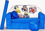 Pro Cosmo C14 Kinder Schlafsofa mit Pouff/Fußhocker/Kissen, Coton, blau, 168 x 98 x 60