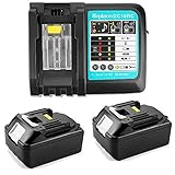 2 Stücke 18V 5.0Ah BL1850 Li-Ion-Akku mit 3A ladegerät DC18RC DC18RD DC18RA Kompatibel mit Makita Bohrhammer DHR202Z Baustellenradio DMR110 DMR101 DMR106B BMR102 BMR100 18 Volt Radio B