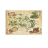 The Shire – Herr der Ringe Weltkarte Vintage Reise Storybook Kunst Poster Leinwand Wandkunst für Zimmer Dekor Familie Schlafzimmer Badezimmer Ästhetisches Poster 30 x 45