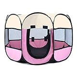 Haustierkäfig Tragbare Haustier Zelt Falten Hund Haus Käfig Katze Zelt Laufstall Welpen Kennel Easy Operation achteckige Zaun Große Hunde Haus (Color : Pink, Size : 73X73X43cm)