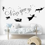 Cartoon Peter Pan Nie Erwachsen Zitat Wandtattoo Baby Kinderzimmer Kinderzimmer Peter Pan Tinkerbell Star Wandaufkleber Schlafzimmer Vinyl Art 150X62CM