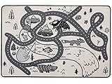 Spielteppich mit Straßen - Retro Waldstraßen, 100x150 cm, Pflegeleicht, Fußbodenheizung Geeignet, Spielmatte, Auto-Kinderteppich für Mädchen & Jung