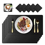 FemKey Tischset Leder 6er Set Platzdecken Abwaschbar 45x30cm Platzset mit Tischuntersetzer Wasserdicht für Hause Küche Restaurant, Schwarz (Schwarz)