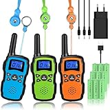 Wishouse Walkie Talkie Kinder 3er Set Aufladbar Akku mit Usb Ladegeraet 3X3000mAh Batterie Lampe,Erwachsene Funkgeräte Walki Talki 3 Stueck Camping Spielzeuge Geschenke fuer Familie (Orange Blau Grün)