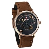 JewelryWe Herren Retro Armbanduhr Analog Quarz 30M wasserdichte einzigartige Uhr mit braun Leder Armb