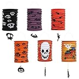 MOPOIN Halloween Papierlaternen Dekoration, 6 Pcs Faltbar Halloween Papier Lampions Aufhängen Geist Schläger Kürbis Lampenschirm Papier für Halloween Party Outdoor Innendekoration Junge M