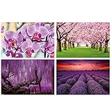 GREAT ART® Set mit 4 Poster – Rosa & Lila Mix – Blüten Bäume Allee Frühling Lila Natur Sonnenuntergang Lavendel Wanddeko Hintergrund Plakat Dekor Bild (Din A2 - 42 x 59,4)