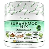 Kombination aus Superfoods - 420 g Pulver (Shake) mit Gerstengras, Guarana, Maca, Chlorella, Spirulina, Moringa - 100% natürlicher Power Smoothie - Mit Zitronen Aroma - Veg