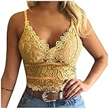 Bra Spitze BH Push Up Damen Weich Rückenfrei Sexy Blumen Comfort Bra Sport Triangle-BH Bustier Spaghetti Crop Tank Tops Frauen Vest BH Dessous Unterwäsche Abnehmbare Pads ohne Bügel B