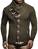 Leif Nelson Herren Strickjacke Schalkragen Slim Fit Winter-Freizeit-Jacke Sommer Moderne Männer Pulli Grobstrick Sweatjacke Langarm Herren schwarzer Hoodie-Pullover, Khaki, XL