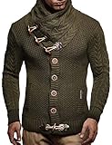 Leif Nelson Herren Strickjacke Schalkragen Slim Fit Winter-Freizeit-Jacke Sommer Moderne Männer Pulli Grobstrick Sweatjacke Langarm Herren schwarzer Hoodie-Pullover, Khaki, XL