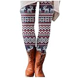 Mymyguoe Weihnachten Gedruckte Thermohose Damen Winter Damen Bedruckte Leggings Elastische Freizeithosen Stiefel Hosen Rot Allgleiches Weihnachten Printed Legging