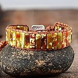 LCCDSD Boho-Armbänder Wrap Armband Natürliche Japser Stein Einzelne Lederaussage Armband Perlen Geschenk Armband Frauen Schmuck Tik Tok Perlen (Metal Color : Flower)