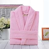 Baumwollfrottee Frottee Robe Unisex Liebhaber Weicher Bademantel Männer Und Frauen Nachthemd Nachtwäsche Männlich Casual Home Bademantel -Pink-1-L