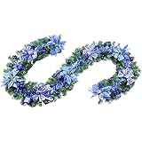 Muium(TM) 2,7m LED Weihnachtsgirlande Tannengirlande Grün Künstlich Girlande Weihnachten Deko Zweigen Girlande für Kamin, Treppe Geländer Tür Außen Innen Party Dekor Kränze Adventskranz (Blau)