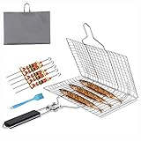 Arwinny Grillkorb BBQ Fischbräter, Fisch Grillkorb Tragbar, Grillroste Grill Basket für Fisch Gemüse Steak, Grill Fischhalter mit Abnehmbarem Holzgriff,Grill Fisch G