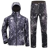 HANTONGHAO Taktische Softshell-Fleecejacke Herren Outdoor wasserdichte Camo Jagdbekleidung Anzug Tarnung Armee Militärjacken Sportmäntel - Black Python,XXXL