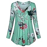 NIUYAN Frontkragen Knopf V-Ausschnitt locker Damen T-Shirt Oberteile, Damen Freizeithemden, Damen Lange Ärmel V-Ausschnitt Slim Fit Hemden Damen Bedruckte geknöpfte T-Shirts Damenmode Ob