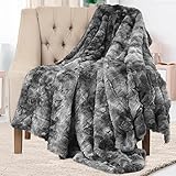 Everlasting Comfort Luxuriöse Kunstfell Überwurfdecke – Flauschige Kuscheldecke – weiche Decke für Couch und Bett – 127 x 165 cm – G