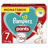 Pampers Baby-Dry Pants Größe 7, Monatsbox, 104 Stück, 17kg+, Mit Stop- Und Schutz T