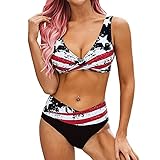 Damen Bikini Set Amerikanische Flagge Patriotischen Badeanzug Criss Cross Front Badeanzug Zurück Schnürung Bademode, Flagge, X-Larg