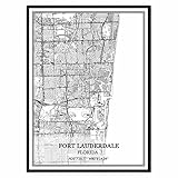 Fort Lauderdale Florida Vereinigte Staaten Karte Wandkunst Leinwand drucken Poster Artwork ungerahmt moderne Schwarz-Weiß-Karte Souvenir Geschenk Home D