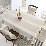 VIVILINEN Tischdecke Rechteckig Stoff Baumwolle Leinen Quaste Design Faltenfrei Waschbar Wiederverwendbar für Küche Esstischdekoration(140 x 180cm)