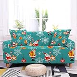 Sofa Überzug Blau-Roter Weihnachtsmann Sofabezug Stretch Elasthan Couch überzug Abnehmbare Waschbar Sofaschoner Anti Rutsch Sofa Cover Moderne Sofabezug Ecksofa Universal Couchbezug 4 S