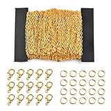 DIY-Kette Halskette Gold Überzogen Kettenhalsketten Gliederkette Damen-Halskette Schmuckketten Einzelschnallenkette mit Biegeringe kettenverschluss Golden Link Kette Chain 10m + Zubehör 1,5