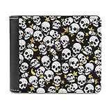 Totenkopf Mond Stern Herren Geldbörse aus PU Leder Geldbeutel Geldtasche Brieftasche Kartenetui Kreditkartenetui Kartenhalter Geldclip Wallet für Männer White One S