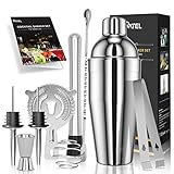 RATEL Cocktail Shaker Set + 1 Cocktail-Handbuch, Edelstahl Cocktail Zubehör, Professionelles bar zubehör cocktailshaker Set Mit 750ml Cocktail Shaker, Sieb, Usw