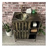 Schmiedeeiserne Retro Sockel Waschbecken, Industriestil Bar Badezimmer Standwaschbecken Freistehend, Bodenstehend Waschtisch Mit Wasserhahn Und Abf(Size:Waschbeckenschrank im Bad,Color:Matt-schwarz)