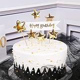 PartyWoo Happy Birthday Tortendeko, 7 Stück Sterne Tortendeko Geburtstag, Kuchendeko Geburtstag, Cake Topper Geburtstag, Kuchen Deko, Cake Topper Happy Birthday, Cake Topper für Geburtstag (Gold)