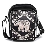 LaRechor Kleine Umhängetasche Handytasche zum Umhängen Elefant Damen Mini Crossbody Tasche mit 3 Fächer und Langer R