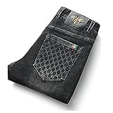 Fit Denim Jeans Herren Jeans Baumwolle Slim Elastisch Business Hose Klassischer Stil Jeans Denim Männliche Hosen Grau, Schwarz , 38