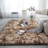 Aujelly Soft Area Rug Schlafzimmer Shaggy Teppich Zottige Teppiche Flauschige Bunte Batik-Teppiche Carpet Neu Braun 120 x 200