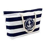 Strandtasche XXL blau,weiß im maritimen Look Badetasche Einkaufstasche Freizeittasche ideal für Ihren Urlaub (XXL Maritime)