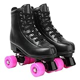 Rollschuhe PU Leder High-top Roller Skates Vierrad Rollschuhe Glänzend Rollschuhe mit Tragetasche für Mädchen und Jungen (Pink Wheel, US:11)