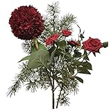 2474U Blumen Bouquet RED Winter Dream naturgetreue Blüten Strauß 65cm Künstliche Blumen Seidenblumen Trockenblumen naturgetreuer Zweig Allium rot Weihnachtsdeko, Grabdekoration Grabstrauß ohne V