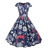 Damen 50S Retro Cocktailkleid Rockabilly Retro Vintage Ärmellos Schwingen Kleid Faltenrock A-Line Petticoat Weihnachten Hausfrau Abend Party Abendk