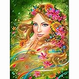 5D DIY Diamond Painting,Hübsche Blumenfee Diamant Painting Bilder Full Drill Kristall Strass Stickerei Kreuzstich Mosaik Leinwand Gemälde Crafts Art for Home Wall Décor Square Drill,60x80cm(24x32in)