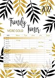 Premium Familienplaner Gold XL 2022 Familienkalender Familientimer Family Timer DIN A3 Wandkalender Kalender Familie 5 Spalten schwarz weiß