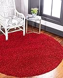 Shaggy Teppich Rund Einfarbig - Langflor Hochflor 3 cm - Modern Teppiche fürs Wohnzimmer Schlafzimmer Esszimmer jeden Raum - Viele Farben & Größe - Rot weinrot 120 x 120