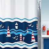 Spirella Anti-Schimmel Duschvorhang - Anti-Bakteriell, waschbar, wasserdicht, Polyester, „Clipperi“ 180x200cm B