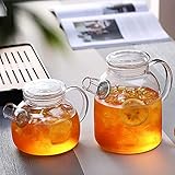 WHBGKJ Teekanne Klare Glas Teekanne Hitzebeständige Blume Wasserkocher Wasserkrug mit Bambus/Edelstahlabdeckung Transparent Fruchtsaft (Color : 1600ML)