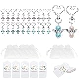 1 Satz mit 60 Stück Engel Schlüsselbund Organza Geschenktüten Dank Tag Karten Schutzengel Schlüsselbund Taufe Taufe Gefälligkeiten Passend für Baby Shower Hochzeit Souvenir Taufe Geschenk