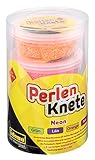 Idena 40280 - Perlenknete zum Modellieren und Dekorieren, mischbar und lufttrocknend, 4er Set mit je ca. 33 g Knete in den Neon Farben pink, orange, grü