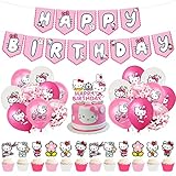 Hello Kitty Party Dekorationsset - Miotlsy 24pcs Hello Kitty Happy Birthday Party Decoration Supplies Geburtstagsfeier Set Alles Gute zum Balloons Geburtstag Banner Cake Topp